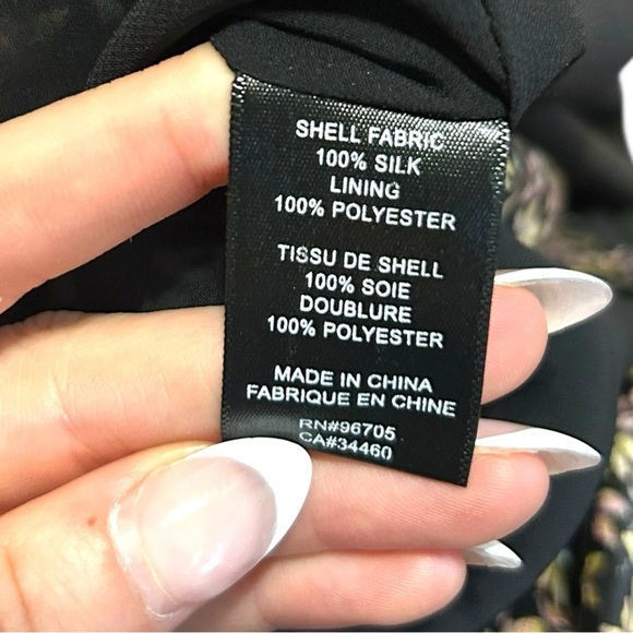 Rebecca Taylor Black Floral Mini Dress V Neck 100% Silk Lined Size 2 Yellow Pink - Picture 9 of 10